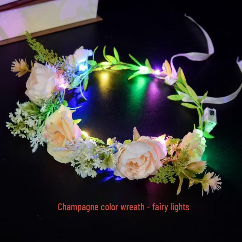 Mori-Style Glowing Flower Crown: Bridal, Child & Adult Headdress for Festivals, Photography & Night Markets with Flashing Headband