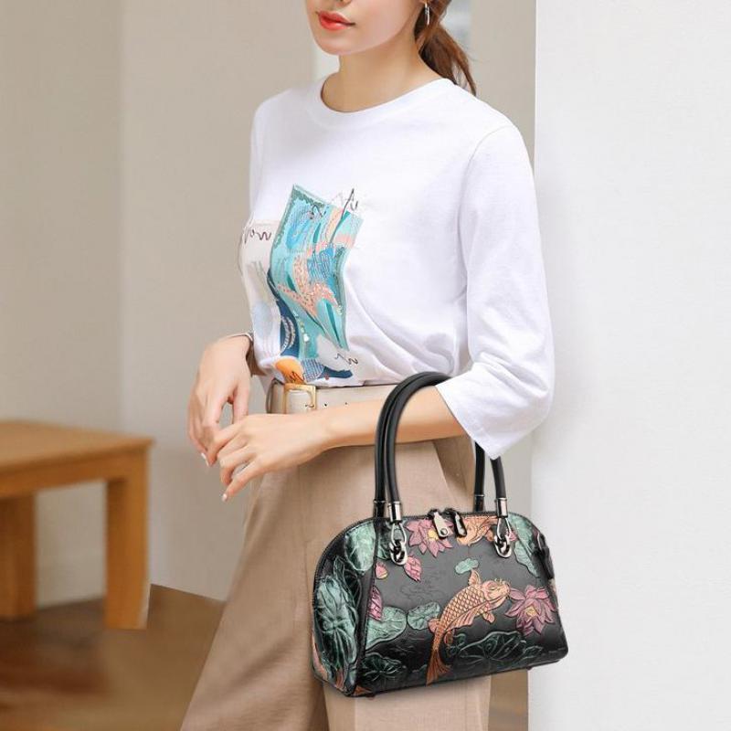 Johnature Luksusowa torebka z wytłoczonym wzorem w stylu retro Wszechstronna moda damska skórzana torba Torby na ramię i crossbody o dużej pojemności