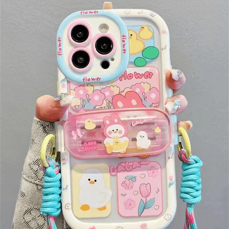 2pcs Cream‑Shell Phone Case Set with Back Clip & Lanyard for iPhone Series, Women‑Exclusive