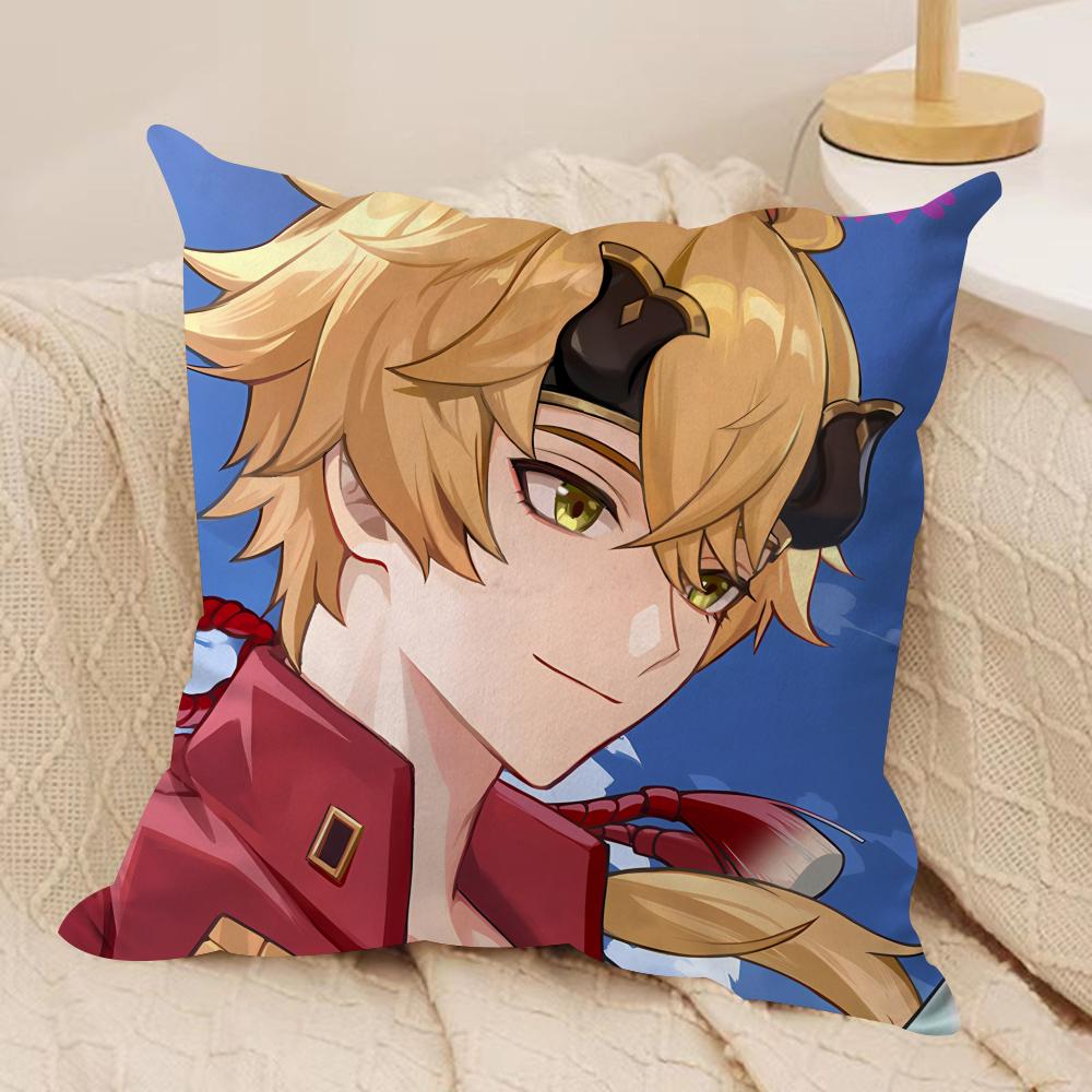 Thoma Genshin Impact Cute Cushion Cover Silky Short Plush Invisible Zipper Dustproof Sofa Pillow Case For Home Decor