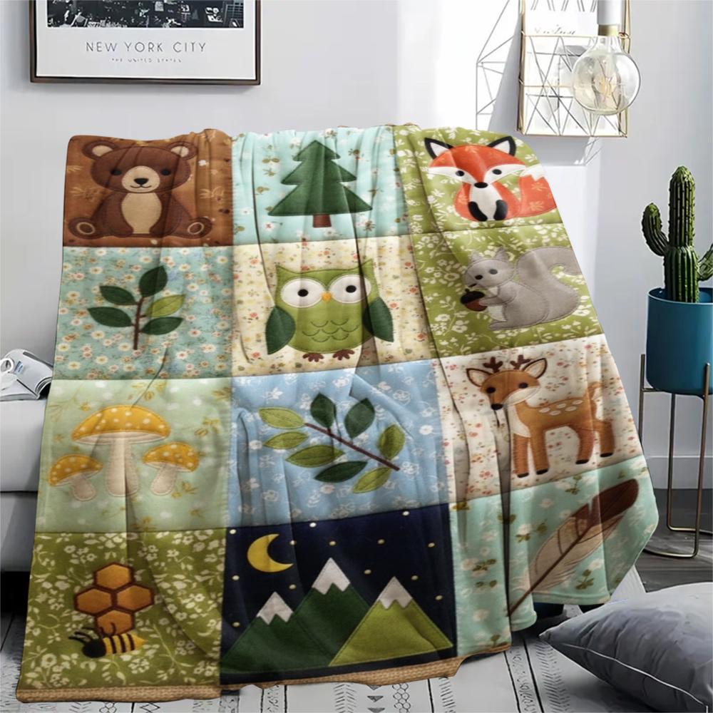 1Pc Animal Collage Print Flannel Blanket, High quality Comfortable for All Seasons, Home Decor, Warmth and Comfort, Perfect for Christmas Gifts 32