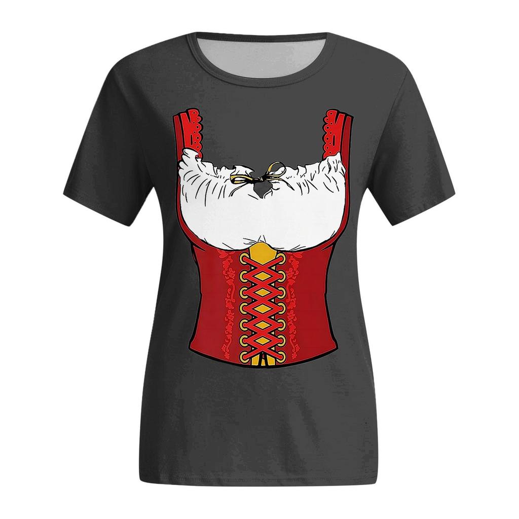 Women's Casual Pullover T Shirt Short Sleeve Round Neck Top Oktoberfest Print Tee Shirt for Festival and Everyday Wear