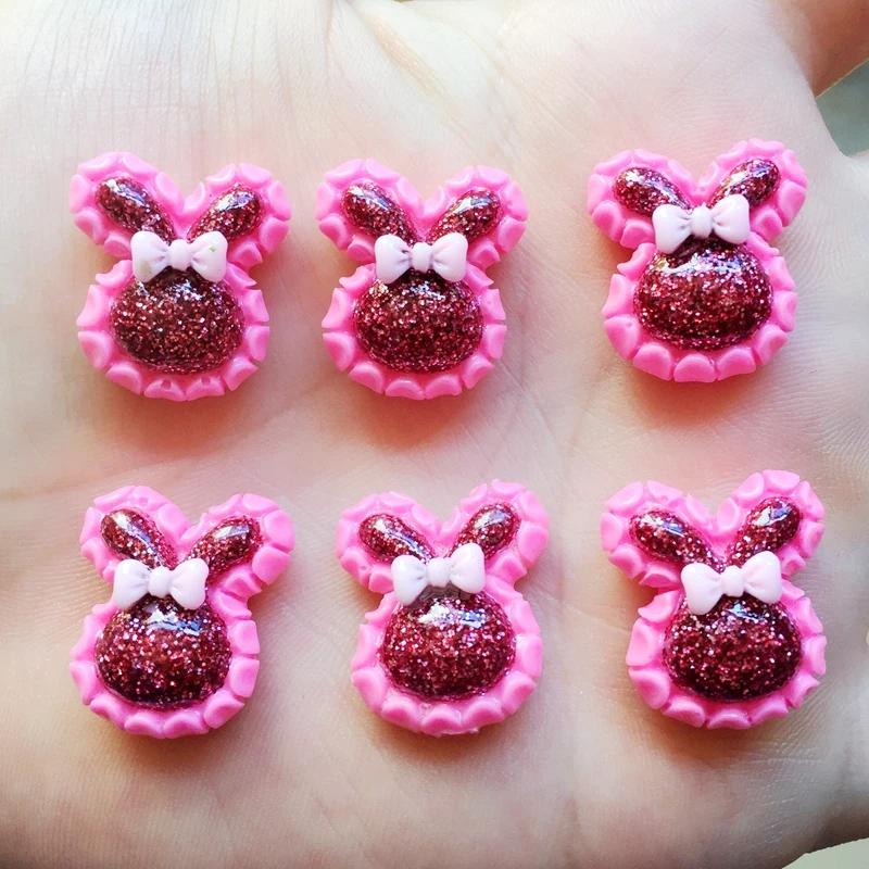 Mix 19*22mm 12pcs rabbit Dust Bling Resin Flat Back Cabochon for Hair Bow Center Scrapbooking A07