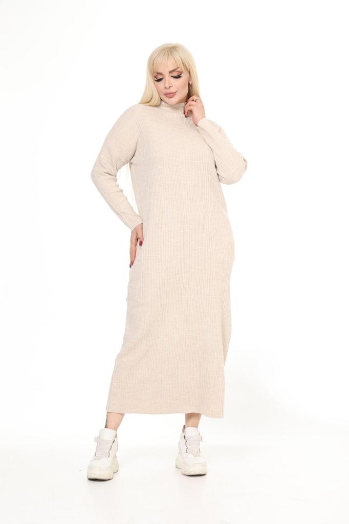 Women's Big Size Dress Green Half Turtleneck Knitted Knitted Dress