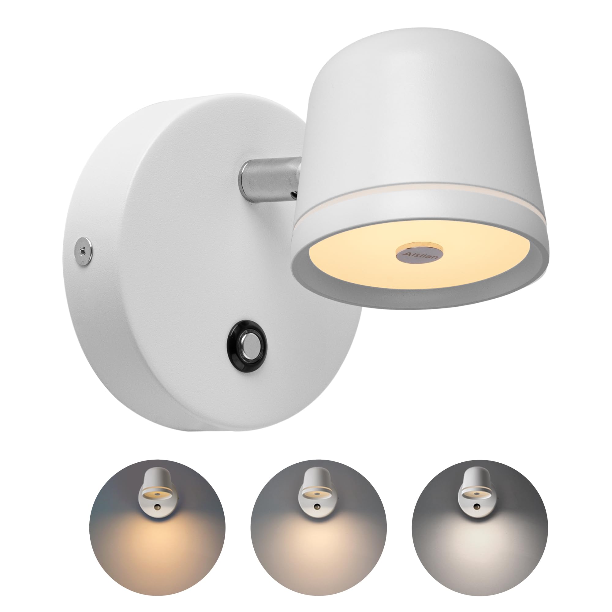 

Aisilan LED Spotlight, Bracket Light, 3-Level Dimming and Color Adjustment, 350° Lighting Angle, Eye-Friendly, Ambient Lighting, TabletopBedside