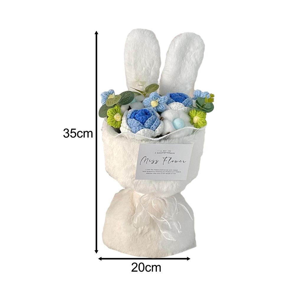 Completed Crochet Flower Bouquet Creative Ornament Crochet Rose for Valentines Day Gift Restaurant Cafe Party Study Room