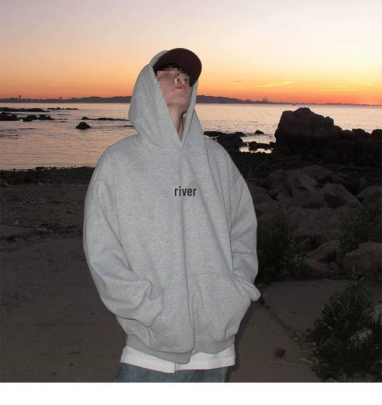 Men's American Style White Hoodie - Autumn/Winter 2025 New Arrival, Plus Velvet, Thickened, High Street Trendy, Heavyweight Pullover