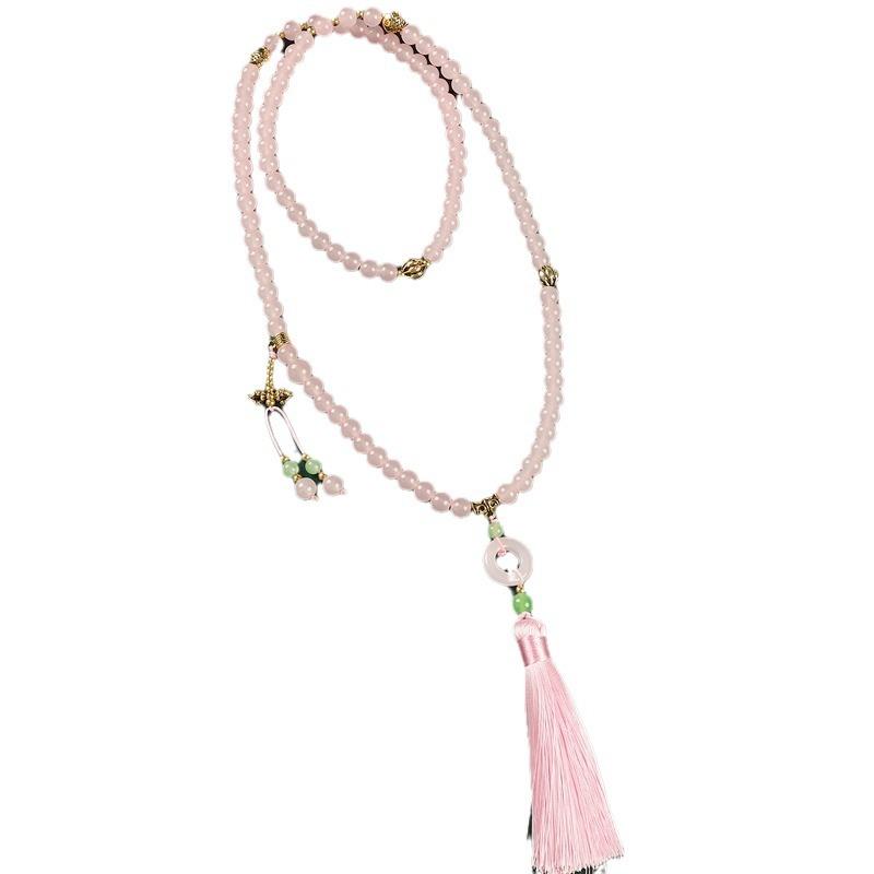 Green glazed beaded necklace medium and long high-end fringed sweater chain women's cheongsam retro accessories