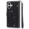 For iPhone 16 Plus Stand Case Glitter Phone Leather Cover Zipper Pocket