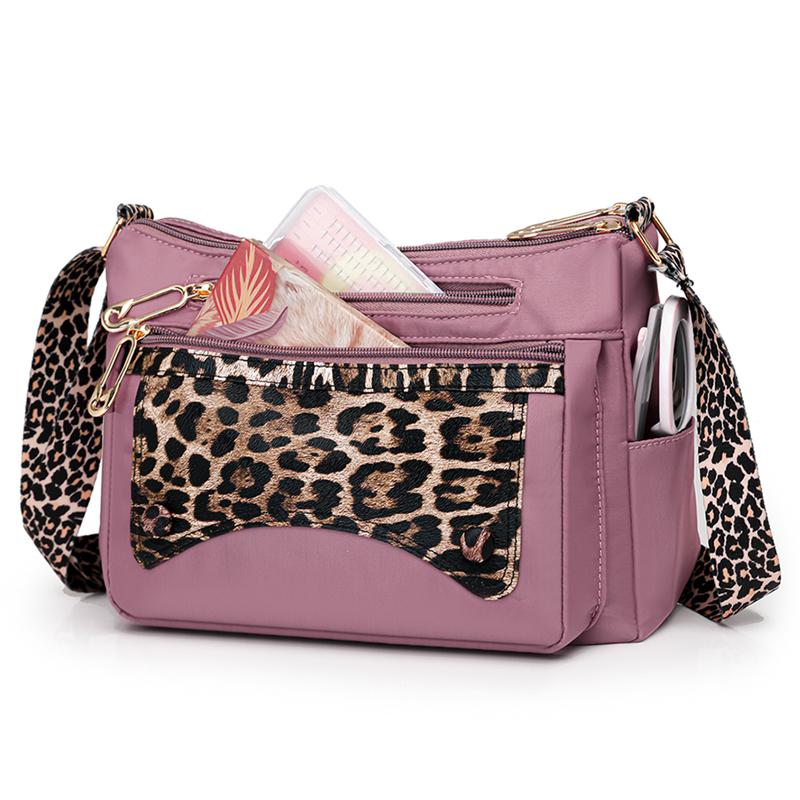 Large Capacity Women's Shoulder Bag Nylon Crossbody Bag Leopard Print Small Bag Mother Bag