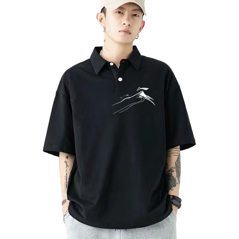 Li Ning Versatile Mountain River Logo Print Comfortable Outdoor Loose Fit Short Sleeve Polo Shirt Unisex Polo Shirts APLT137-1(TEAM702-A17)