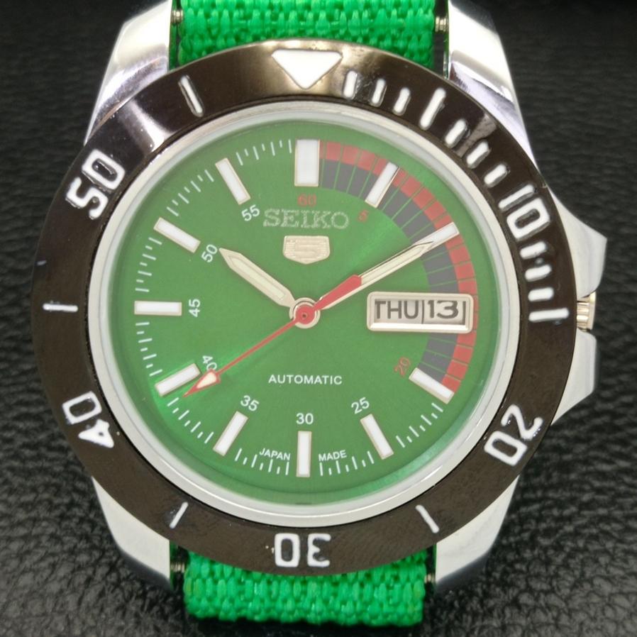 Seiko 5 JAPAN MENS AUTOMATIC 6309A REFURBISHED GREEN DIAL WATCH A426513-2 RL-a426513