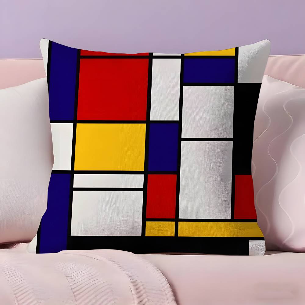Abstract Painting PPiet Mondrian Art Pillow Case Ultra Soft Skin Friendly Fabric Cloud Like Comfort Concealed Zipper