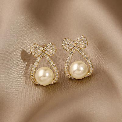 Pearl Studs Bow  Earrings For Women Eardrop Tiny Wedding  Jewelry