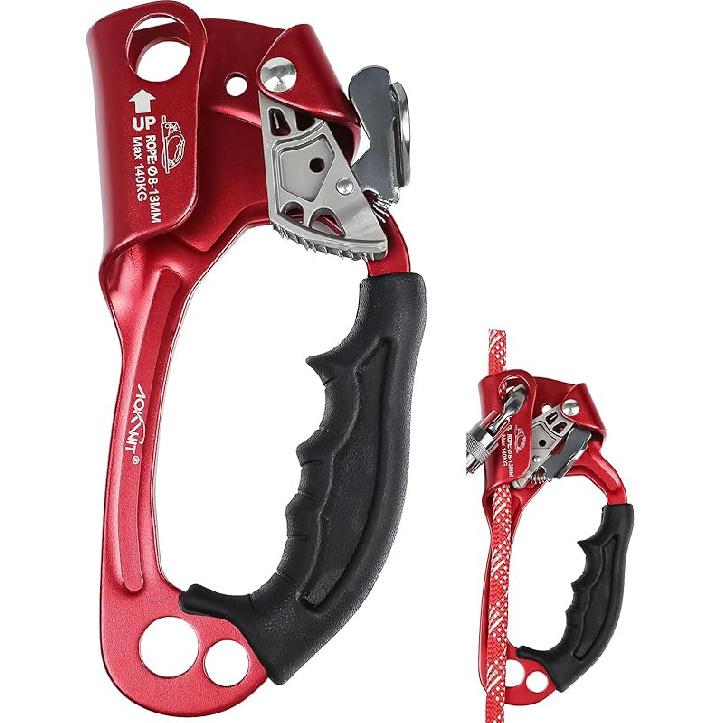 Hand Ascender High strength aluminum Alloy Climbing Ascender with Ergonomic Rubber Handle Strong Rappelling Gear Equipment for Rock Climbing Tree