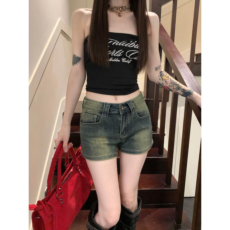 

Кумикуми Американский стиль Гяру Новые состаренные выстиранные джинсы Женская одежда Летние шорты с низкой посадкой и эффектом похудения Горячие шорты Blue XL