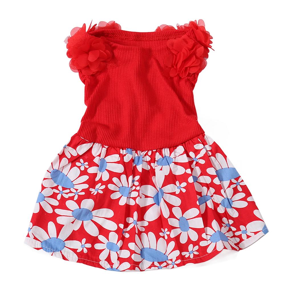 Dog Dress Soft Breathable Lightweight Cute Stylish Summer Clothes Floral Puppy Dress for Daily Party Red L