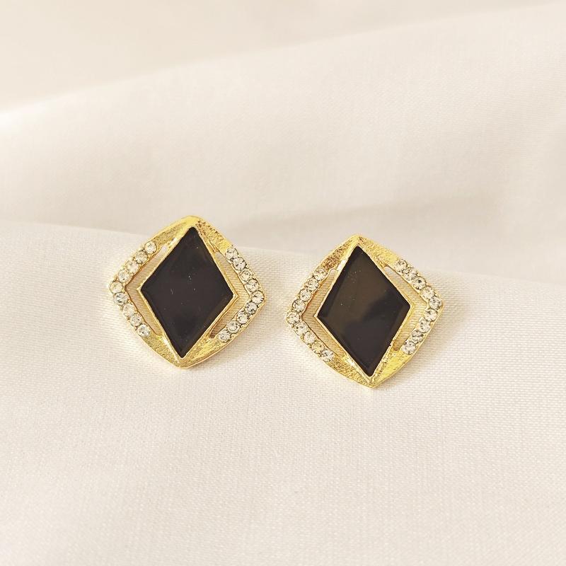 Elegant Black Square Crystal Stud Earrings for Women
