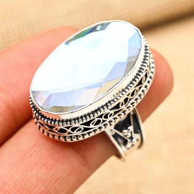 Üppiger Mystischer Topas Edelstein Handgefertigter 925 Sterling Silber Ring Schmuck für Frauen
