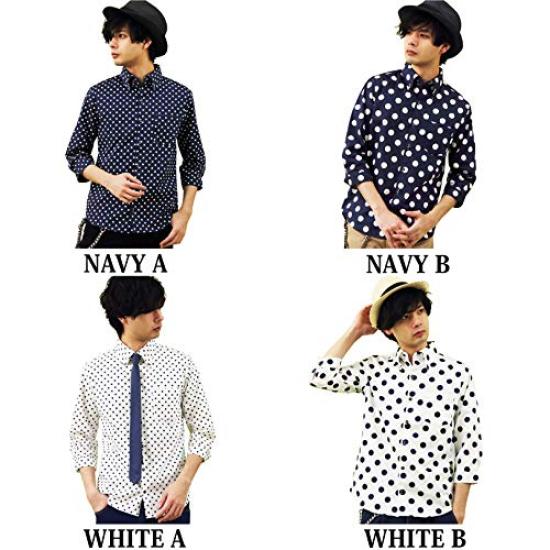 Polka dot sleeve made in navy M 8(eight) shirt, 3/4 shirt, cotton, Japan, blue, B,