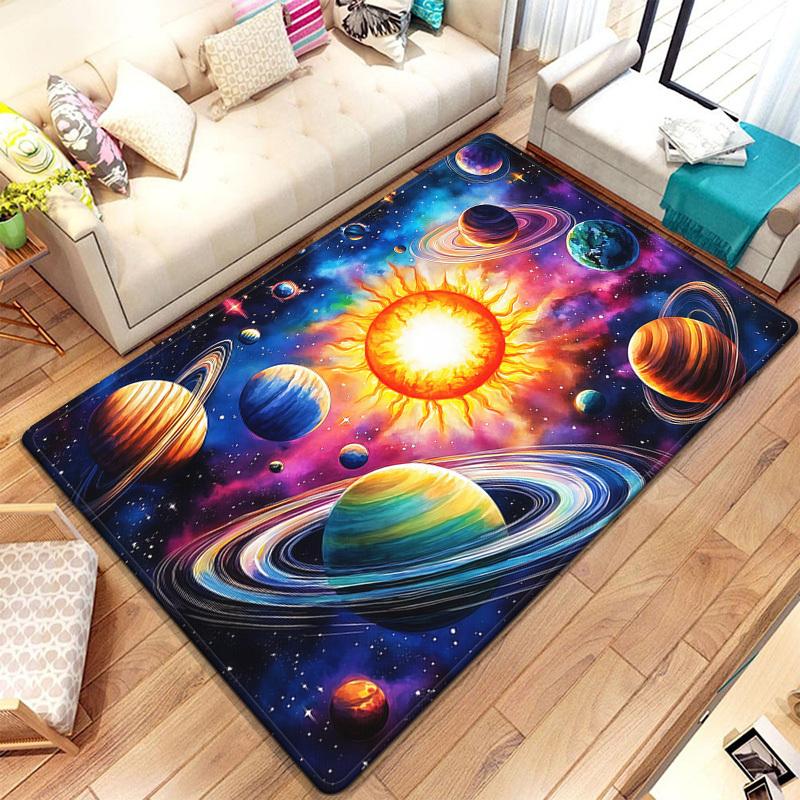 Solar System Planet Sun Cosmic Design Crystal Velvet Rug Space Theme Living Room Decor Astronomy InspiredFloorMatEducationalGift
