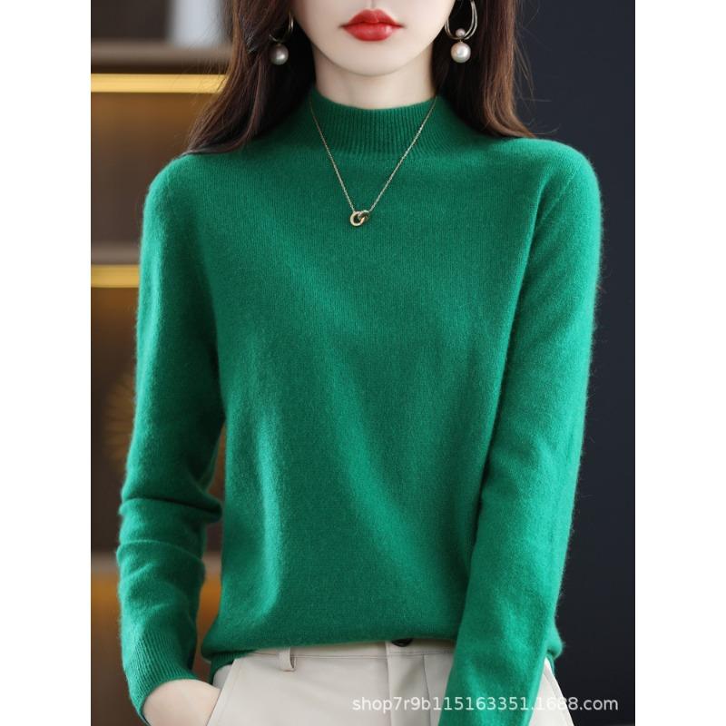 Autumn and winter new pure wool sweater women's semi-turtleneck first-line ready-to-wear wool sweater knitted sweater loose and thin bottoming shirt