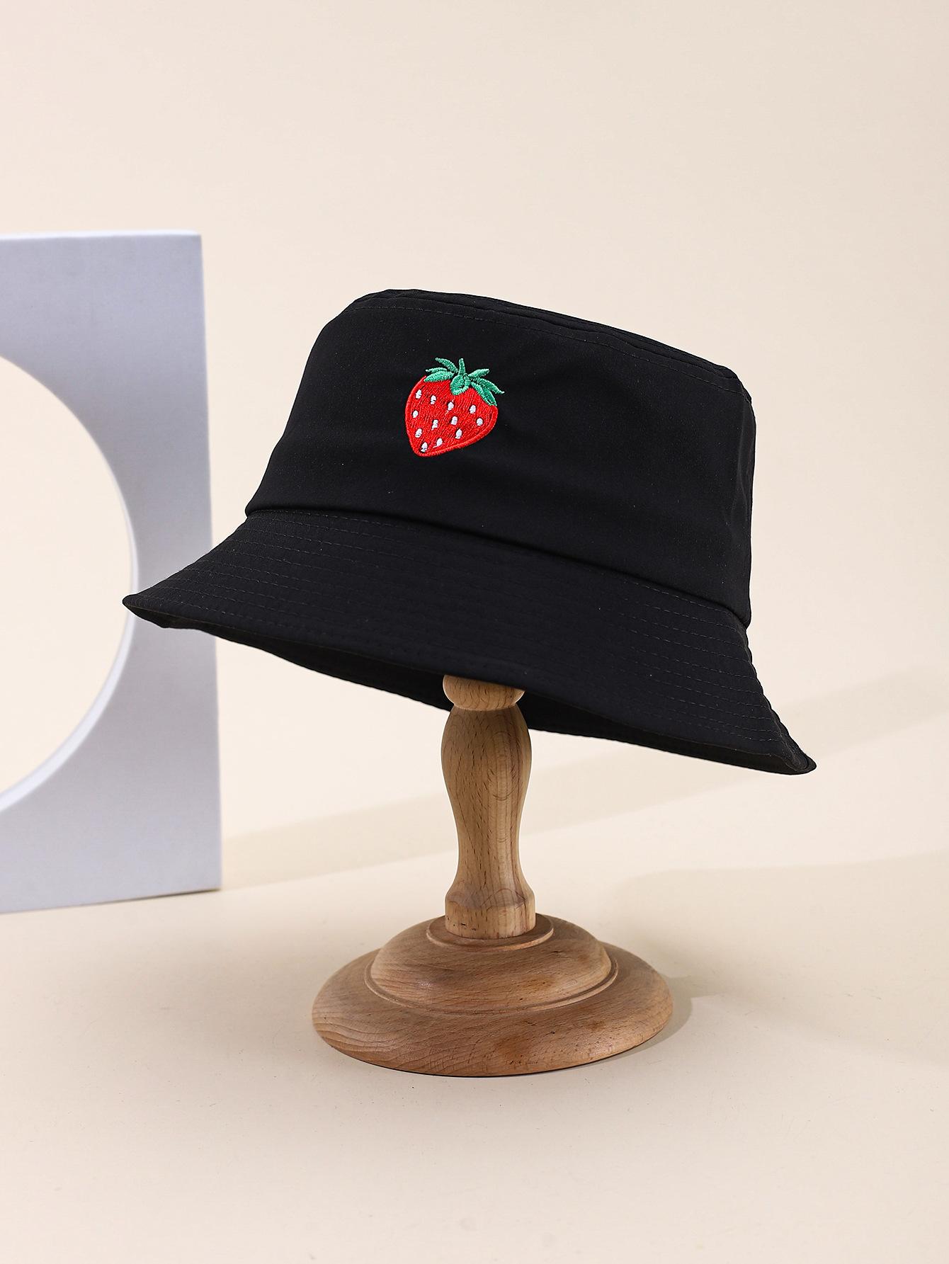 

Unisex Summer Cute Bucket Hat For Women Solid Embroidery Strawberry Outdoor Best Matched Couple Fisherman Sun Hat Men Gift