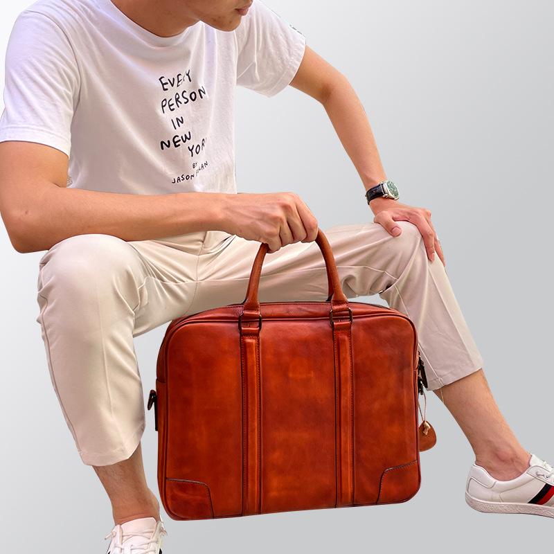 Genuine Leather Men's 15-Inch Crossbody Briefcase and Laptop Bag