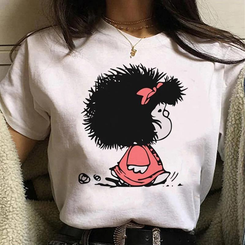 Mafalda Japanese Anime White Fashion Women T-Shirts Harajuku Kawaii Clothes Short Sleeve Summer Tees Casual Female Tops O-Neck