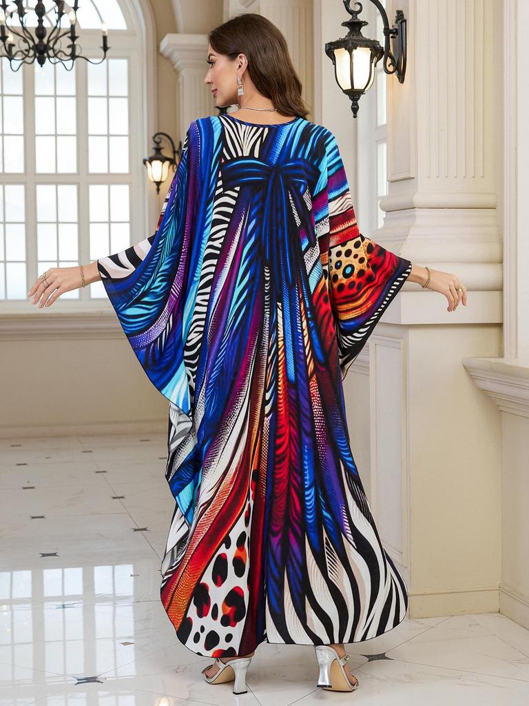 2025 European & American Cotton Printed Beach Dress Women's Long Loose Cover-Up with Sun Protection
