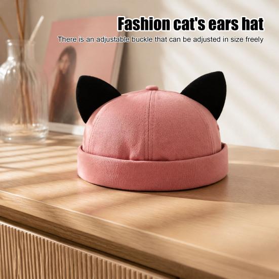 Adjustable Streetwear Cap Brimless Cat Ear Hat, Cute Docker Cap, Skullcap, Stylish Size Street Hat Sailor for Women Men Casual Wear Durable