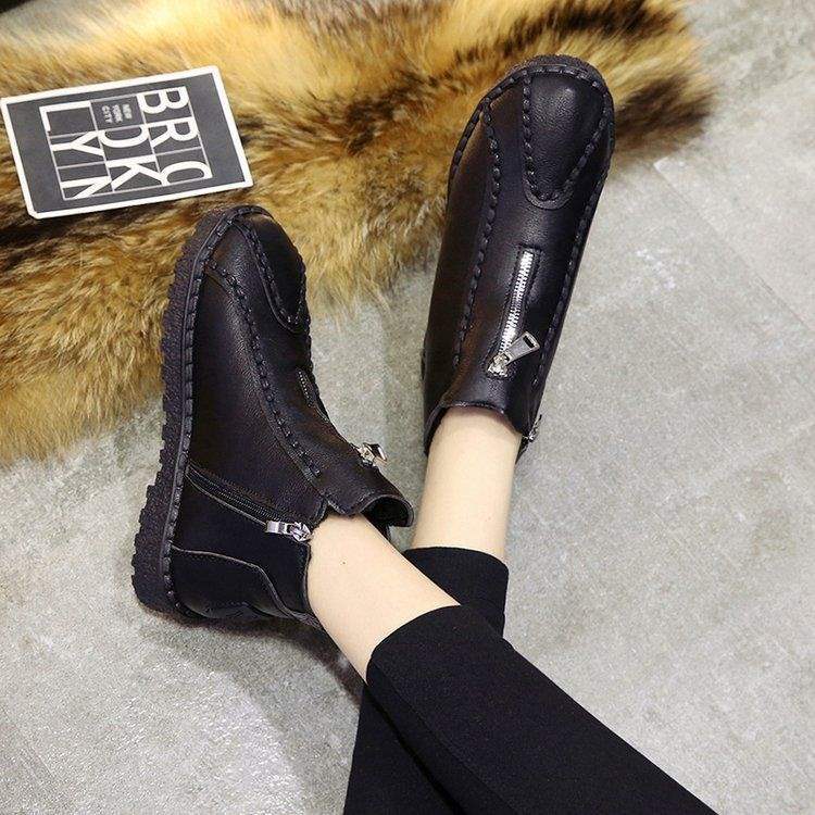

Fleece thickened Martin boots women s 2025 autumn and winter new snow boots versatile flat-bottomed cotton boots non-slip soft-soled short boots 38