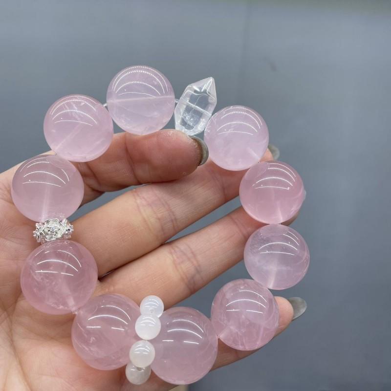 Handmade Lavender Amethyst Rose Quartz Bracelet Love Attraction Natural Crystal Beaded Jewelry