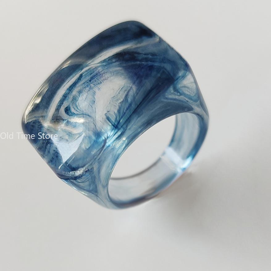 Acrylic Resin Colorful Mixed Block Ring, Unique Unisex Stylish Macrame Band for Men and Women