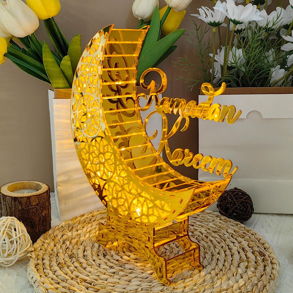 Ramadan Eid Mubarak Acrylic Moon Light Ornaments Decor Light Table Lamp Decorative