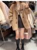 Women's Lambswool Stand Collar Coat, Loose Fit, Fur Integrated, Petite 2025, New Warm Winter Style