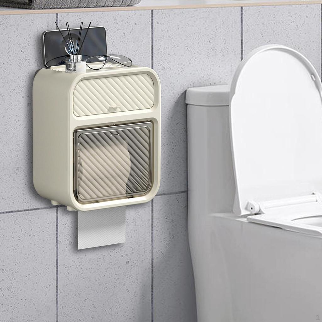 2 Tier Wall Hanging Storage, Tissue Storage Box, Punch free Bathroom Organizer, Toilet Paper Holder,