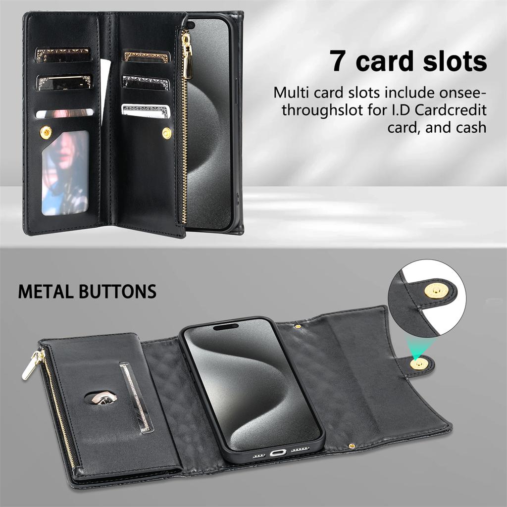 BKS-002 For iPhone 17 Pro Max Wallet Case PU Leather Stand Phone Cover with Shoulder Strap