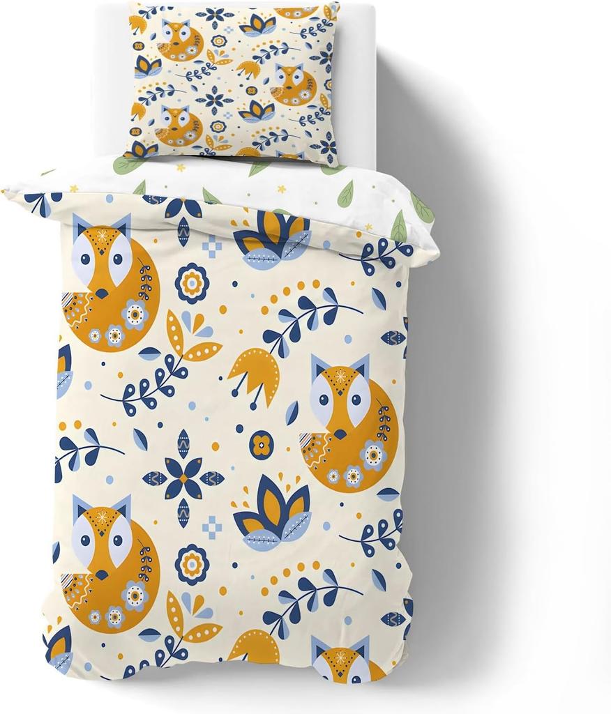 Cute Fox Bedding Set,Fox Print Patchwork Duvet Cover for Kids Teens Boys Girls, Lovely Animals Comforter Cover Decorative Room
