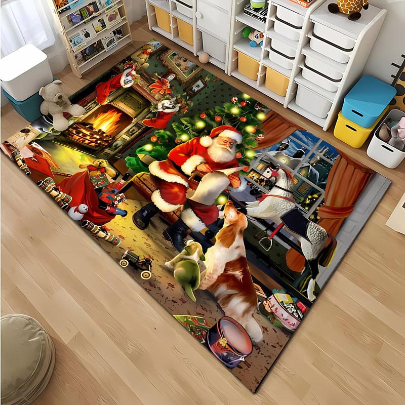 3D Christmas Cartoon Carpet, Living Room Bedroom Home Decor Carpet Garden Lawn Carpet Kitchen Kids Bedroom Mat Christmas Present