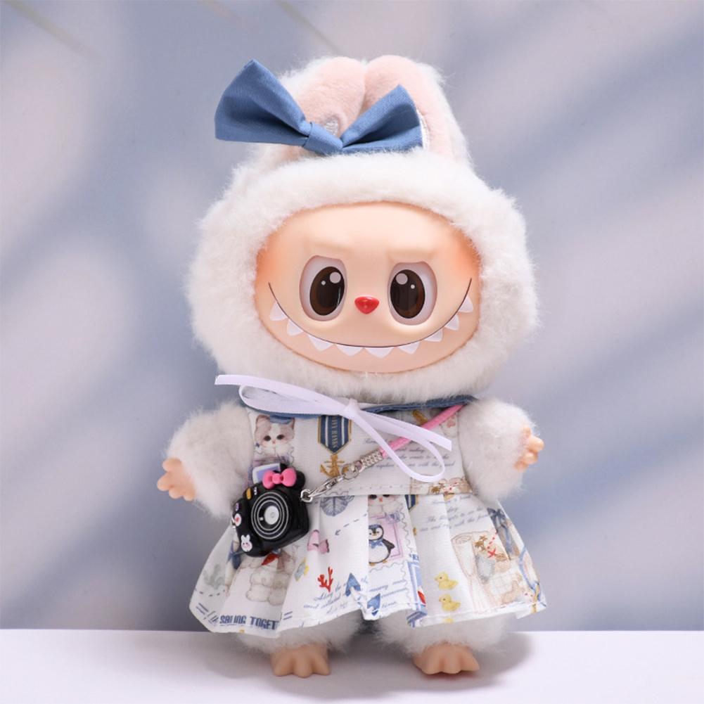 For 17cm Labubu Doll Clothes Fashion Clothes Navy Dress Doll Clothes Color Match Camera Dolls Accessories Cute Little Cloths