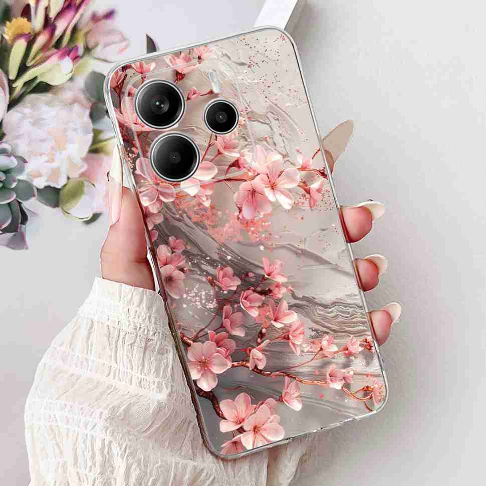 For Xiaomi Redmi Note 14 Pro 5G Case Beautiful Flower Heart Cover Soft Silicone Casing For Redmi Note 14 Note14 4G Cover Coque