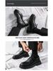 Men's Black British-Style Retro Height-Boosting Leather Shoes - Casual, Low-Top, Wear-Resistant, All-Season
