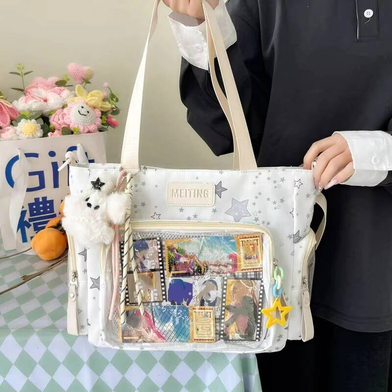 New Y2K Cute Star Comic Ita Bag Women's Fashion Shoulder Bags Lolita Girl Transparent Tote Bag DIY Display Crossbody Bag Handbag