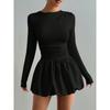 New Arrival Women's Fashion Long Sleeve Bodycon Elastic Puffy Dress, Casual Elegant Dress for Women, European American Style