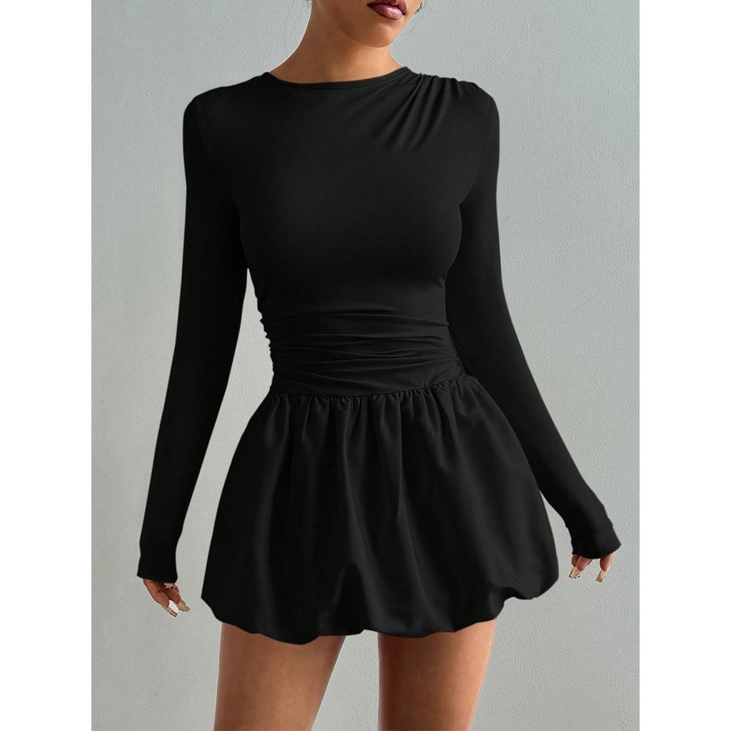 New Arrival Women's Fashion Long Sleeve Bodycon Elastic Puffy Dress, Casual Elegant Dress for Women, European American Style