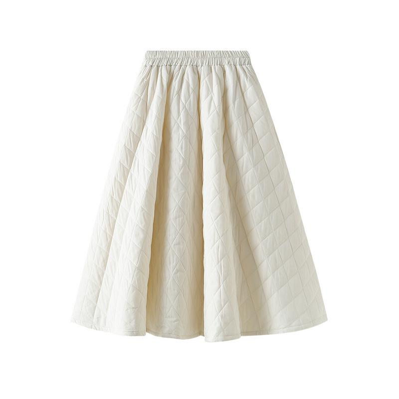 

Korean Autumn 2024 Elastic Waist Diamond Weave A-line Slimming Skirt for Women One Size білий
