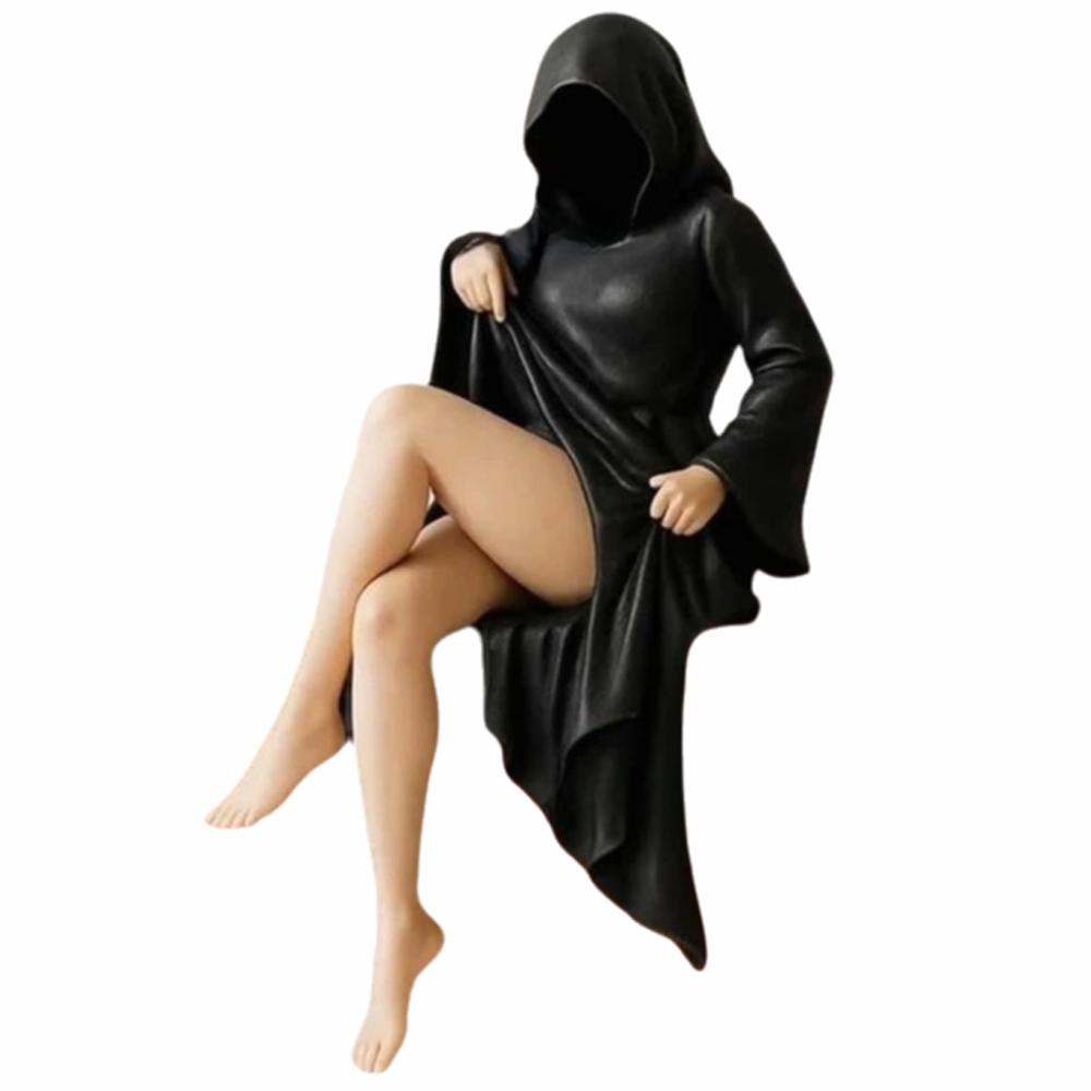 

Mysterious Masked Women Statue Black Robe Queen Figure Sitting Ornaments Statues Spooky Desktop W8T9 BLACK-15CM