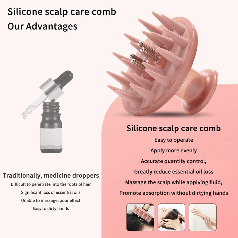 1pc Multifunctional Silicone Scalp Applicator Head Massage Care Brush Hair Care Essential Oil Liquid Guid Comb Shampoo Dispense