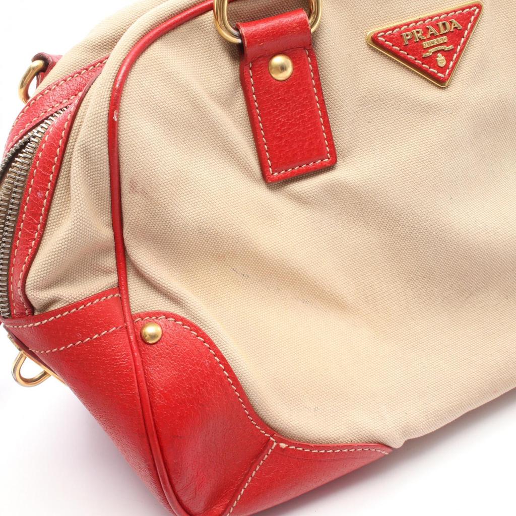 Used PRADA 2WAY Handbag BL0713 canvas leather Beige Red Used Women